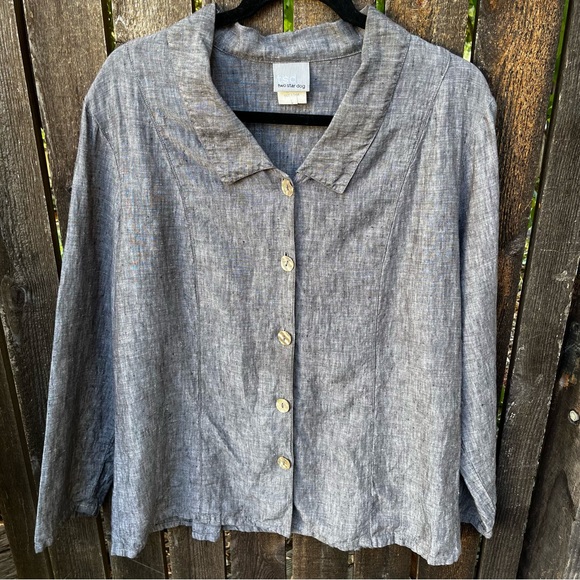 Two Star Dog 100% Linen Button Down Shirt Sz L - Picture 5 of 13